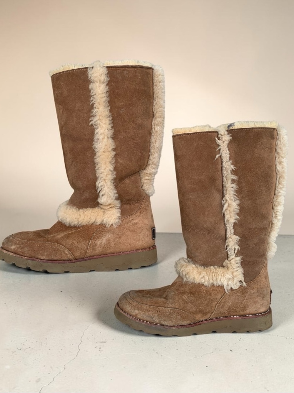 UGG Tall Sundance Suede Winter Boots with Shearling Trim 8